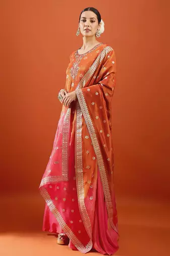Rust color viscose jacquard fabric designer readymade palazzo suit for girl