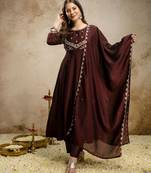Coffee color vichitra silk fabric designer embroidery work ethnic partywear salwar suit