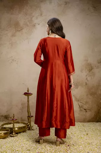 Orange color vichitra silk fabric designer embroidery work ethnic partywear salwar suit