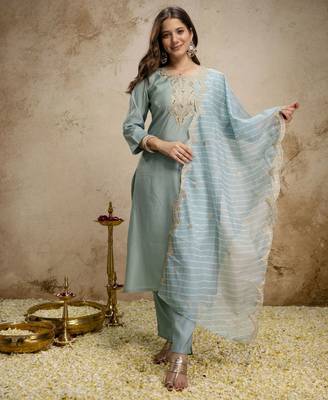Sky blue color roman silk fabric designer embroidery work ethnic partywear salwar suit 1