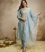 Sky blue color roman silk fabric designer embroidery work ethnic partywear salwar suit
