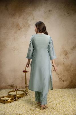 Sky blue color roman silk fabric designer embroidery work ethnic partywear salwar suit 2