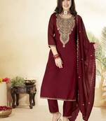 Maroon color vichitra silk fabric designer embroidery work ethnic partywear salwar suit