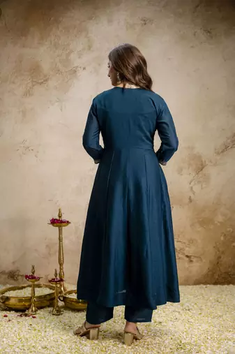 Petrol blue color vichitra silk fabric designer embroidery work ethnic partywear salwar suit