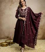 Coffee color vichitra silk fabric designer embroidery work ethnic partywear salwar suit
