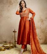 Orange color vichitra silk fabric designer embroidery work ethnic partywear salwar suit