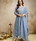 Sky blue color vichitra silk fabric designer embroidery work ethnic partywear salwar suit