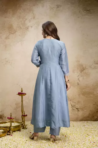 Sky blue color vichitra silk fabric designer embroidery work ethnic partywear salwar suit