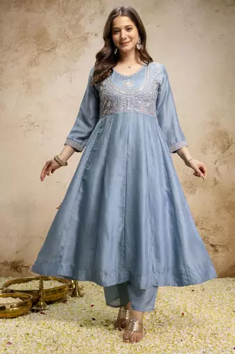 Sky blue color vichitra silk fabric designer embroidery work ethnic partywear salwar suit