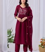 Maroon color mul cotton fabric designer embroidery work festive salwar kameez for girls