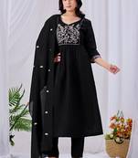 Black color mul cotton fabric designer embroidery work festive salwar kameez for girls