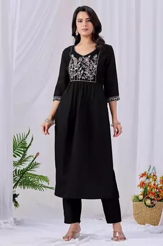 Black color mul cotton fabric designer embroidery work festive salwar kameez for girls