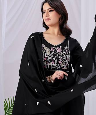 Black color mul cotton fabric designer embroidery work festive salwar kameez for girls 5