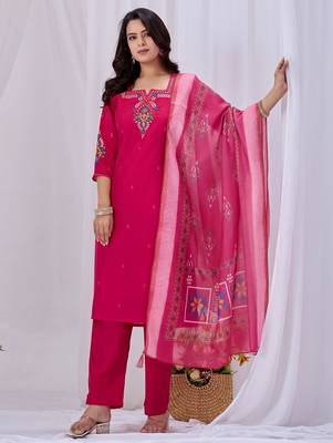 Pink color roman silk fabric designer embroidery work festive salwar kameez for girls 1
