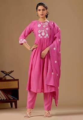 Pink color mul cotton fabric designer embroidery work festive salwar kameez for girls 1