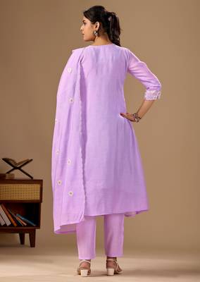 Lavender color mul cotton fabric designer embroidery work festive salwar kameez for girls 2