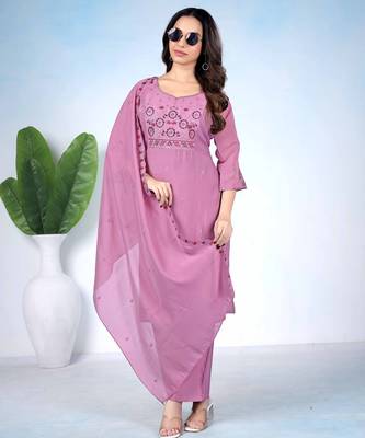 Purple color mul cotton fabric designer embroidery work festive salwar kameez for girls 1