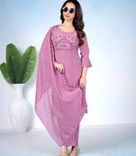 Purple color mul cotton fabric designer embroidery work festive salwar kameez for girls