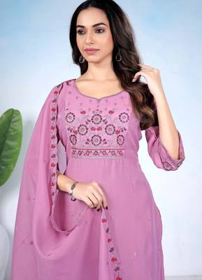 Purple color mul cotton fabric designer embroidery work festive salwar kameez for girls 3