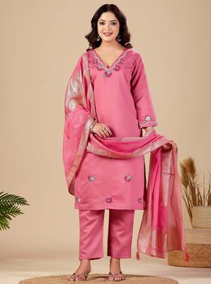 Pink color roman silk fabric ethnic partywear suit for trendy girls 1