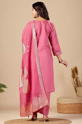 Pink color roman silk fabric ethnic partywear suit for trendy girls