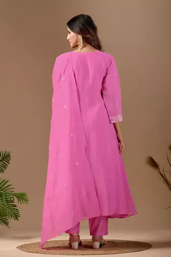 Pink color mul chanderi fabric ethnic partywear suit for trendy girls