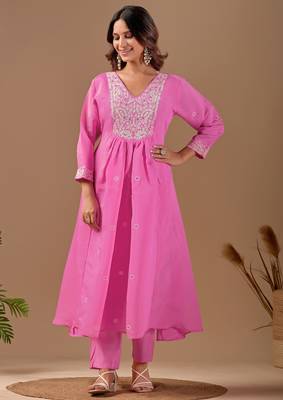 Pink color mul chanderi fabric ethnic partywear suit for trendy girls 4