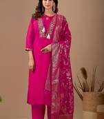Pink color mul chanderi fabric ethnic partywear suit for trendy girls