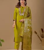 Green color mul chanderi fabric ethnic partywear suit for trendy girls