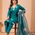 Teal color roman silk fabric ethnic partywear suit for trendy girls