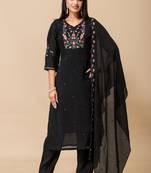 Black color roman silk fabric ethnic partywear suit for trendy girls