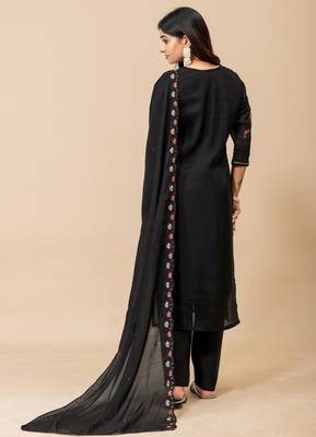 Black color roman silk fabric ethnic partywear suit for trendy girls 2