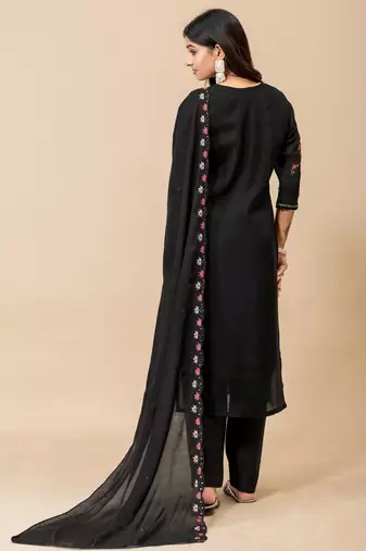 Black color roman silk fabric ethnic partywear suit for trendy girls
