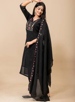 Black color roman silk fabric ethnic partywear suit for trendy girls 4