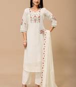 Off white color roman silk fabric ethnic partywear suit for trendy girls