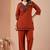Rust color cotton flex fabric designer cord set for casual girlie looks