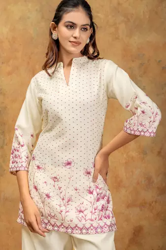Pink color soft cotton fabric designer cord set for casual girlie looks