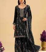 Black color heavy embroidered fendy silk fabric readymade palazzo suit for ceremonial wear