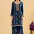 Blue color heavy embroidered fendy silk fabric readymade palazzo suit for ceremonial wear