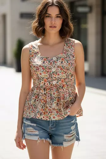 Multy color poly crepe fabric designer printed stylish casual tops for girls