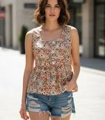 Multy color poly crepe fabric designer printed stylish casual tops for girls