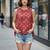 Red color viscose rayon fabric designer printed stylish casual tops for girls