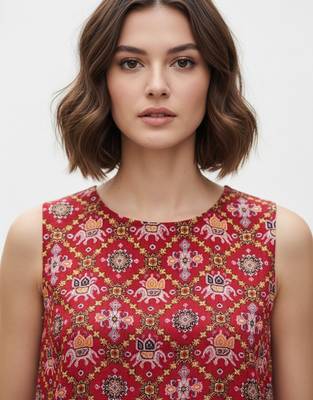 Red color viscose rayon fabric designer printed stylish casual tops for girls 3
