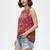 Red color viscose rayon fabric designer printed stylish casual tops for girls