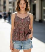 Green color poly crepe fabric designer printed stylish casual tops for girls
