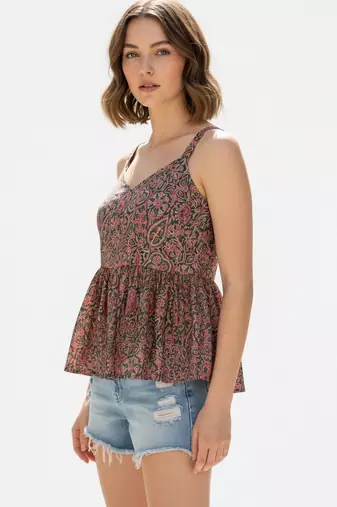 Green color poly crepe fabric designer printed stylish casual tops for girls