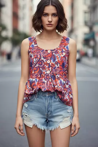 Rust color poly crepe fabric designer printed stylish casual tops for girls
