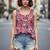 Rust color poly crepe fabric designer printed stylish casual tops for girls