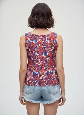 Rust color poly crepe fabric designer printed stylish casual tops for girls 2