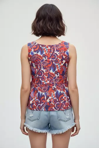 Rust color poly crepe fabric designer printed stylish casual tops for girls